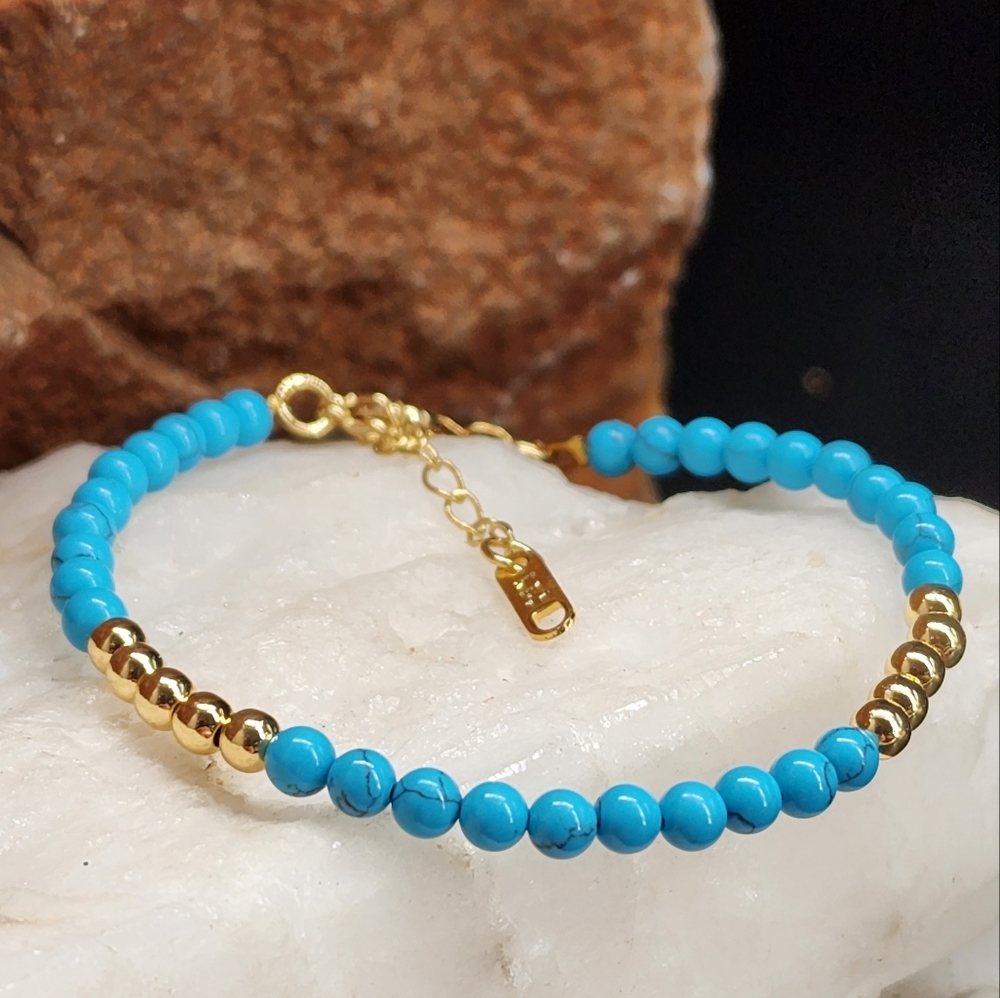 Luxury 14K Gold Plated Beads Bracelet Natural Turquoise Stone Trendy Luxury